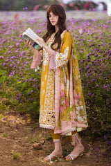 MUSHQ - 3PC DHANAK EMBROIDERED SHIRT WITH TWILL PRINTED SHAWL AND TROUSER - HZG2321