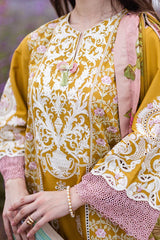 MUSHQ - 3PC DHANAK EMBROIDERED SHIRT WITH TWILL PRINTED SHAWL AND TROUSER - HZG2321