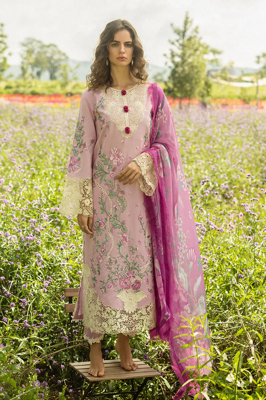 MUSHQ - 3PC LAWN CHIKANKAARI EMBROIDERED SHIRT WITH CHIFFON PRINTED DUPATTA AND TROUSER - HZG2279