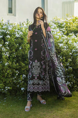 MUSHQ - 3PC DHANAK EMBROIDERED SHIRT WITH TWILL PRINTED SHAWL AND TROUSER - HZG2244