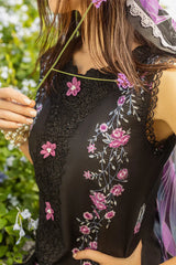 MUSHQ - 3PC DHANAK EMBROIDERED SHIRT WITH TWILL PRINTED SHAWL AND TROUSER - HZG2244