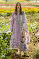 MUSHQ - 3PC DHANAK EMBROIDERED SHIRT WITH TWILL PRINTED SHAWL AND TROUSER - HZG2449