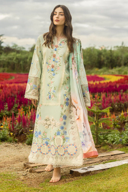 MUSHQ - 3PC LAWN CHIKANKAARI EMBROIDERED SHIRT WITH VOIL PRINTED DUPATTA AND TROUSER - HZG2278
