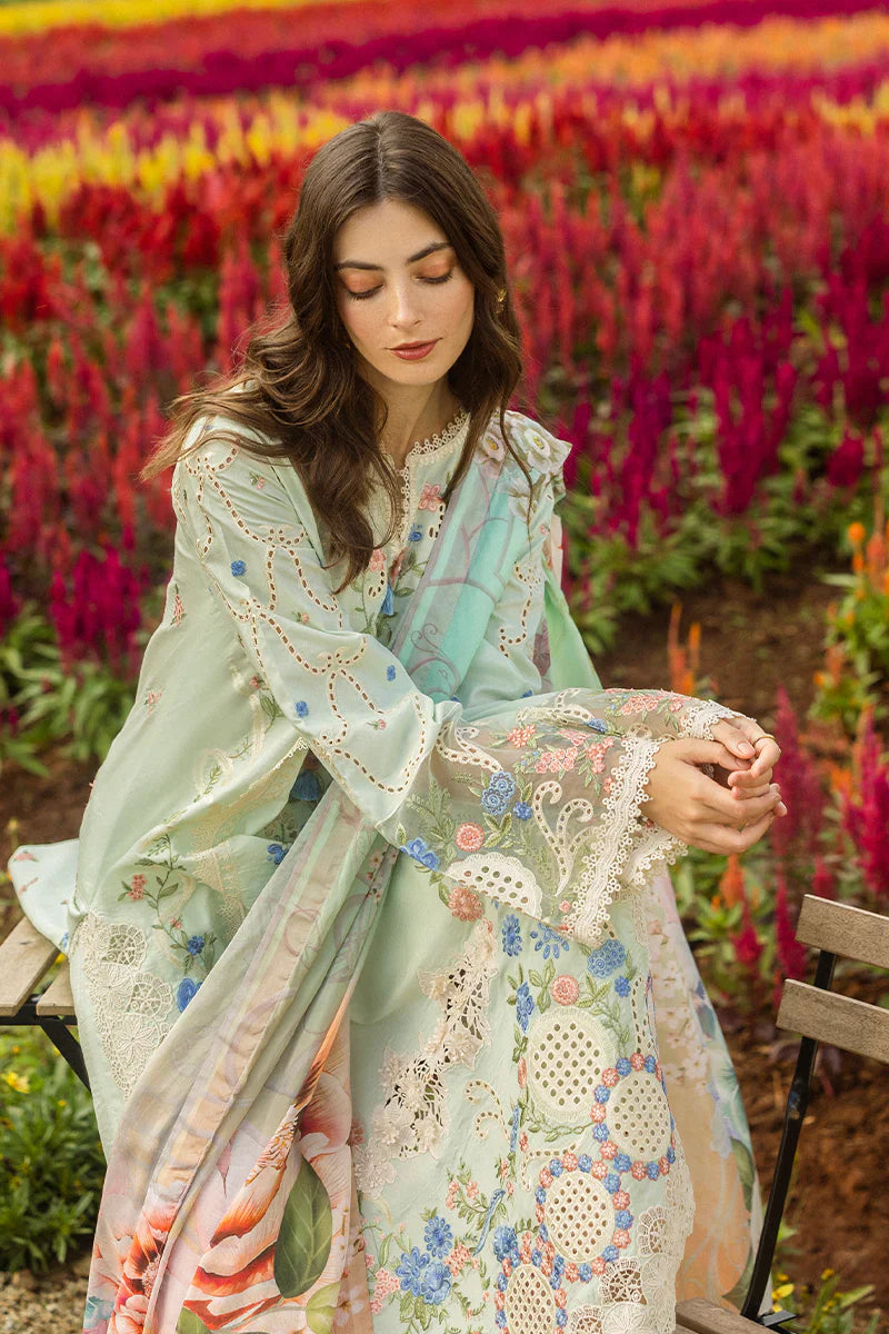 MUSHQ - 3PC DHANAK CHIKANKAARI EMBROIDERED SHIRT WITH TWILL PRINTED SHAWL AND TROUSER - HZG2278