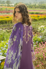 MUSHQ - 3PC DHANAK EMBROIDERED SHIRT WITH TWILL PRINTED SHAWL AND TROUSER - HZG2341