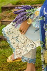 MUSHQ - 3PC DHANAK EMBROIDERED SHIRT WITH TWILL PRINTED SHAWL AND TROUSER - HZG2453