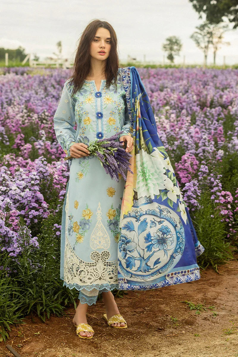 MUSHQ - 3PC DHANAK EMBROIDERED SHIRT WITH TWILL PRINTED SHAWL AND TROUSER - HZG2453