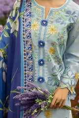 MUSHQ - 3PC DHANAK EMBROIDERED SHIRT WITH TWILL PRINTED SHAWL AND TROUSER - HZG2453