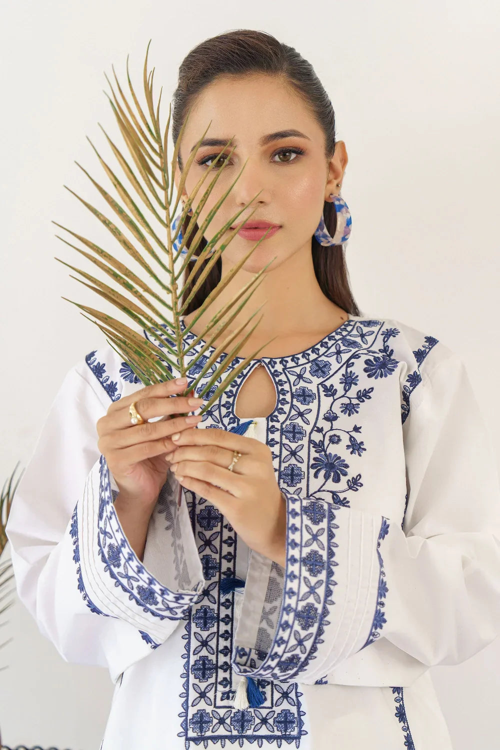 HANNA - 3PC DHANAK EMBROIDERED SHIRT WITH TWILL PRINTED SHAWL AND TROUSER - HZG1779