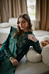 BATIK - 3PC DHANAK EMBROIDERED SHIRT WITH DHANAK EMBROIDERED SHAWL AND TROUSER - HZU2525