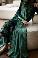 BATIK - 3PC DHANAK EMBROIDERED SHIRT WITH DHANAK EMBROIDERED SHAWL AND TROUSER - HZU2525