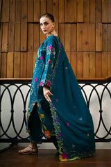 ZAIB - 3PC KARANDI  EMBROIDERED SHIRT WITH KARANDI EMBROIDERED SHAWL AND TROUSER - HZU2589