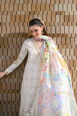 ZAIB - 3PC LAWN CHIKANKAARI EMBROIDERED SHIRT WITH SILK PRINTED DUPATTA AND TROUSER - HZG2993