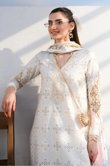 ZAIB - 3PC LAWN CHIKANKAARI EMBROIDERED SHIRT WITH SILK PRINTED DUPATTA AND TROUSER - HZG2993