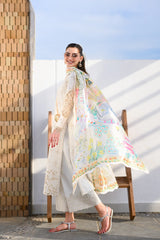 ZAIB - 3PC LAWN CHIKANKAARI EMBROIDERED SHIRT WITH SILK PRINTED DUPATTA AND TROUSER - HZG2993