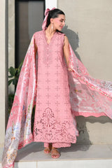 ZAIB - 3PC LAWN CHIKANKAARI EMBROIDERED SHIRT WITH SILK PRINTED DUPATTA AND TROUSER - HZG2992