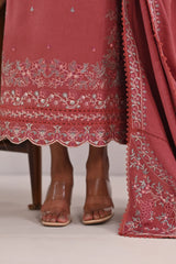 BATIK - 3PC DHANAK EMBROIDERED SHIRT WITH DHANAK EMBROIDERED SHAWL AND TROUSER - HZU2488