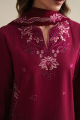 ZAIB - 3PC LAWN CHIKANKAARI EMBROIDERED SHIRT WITH CHIFFON EMBROIDERED DUPATTA AND TROUSER - HZG3046