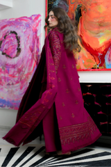 ZAIB - 3PC DHANAK EMBROIDERED SHIRT DHANAK EMBROIDERED SHAWL AND TROUSER - HZG3123