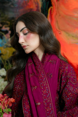 ZAIB - 3PC DHANAK EMBROIDERED SHIRT DHANAK EMBROIDERED SHAWL AND TROUSER - HZG3123