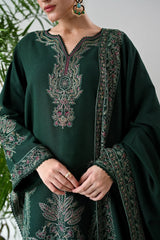 ASIM JOFA - 3PC DHANAK EMBROIDERED SHIRT WITH DHANAK EMBROIDERED SHAWL AND TROUSER - HZG2410