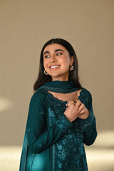 ZAIB - 3PC LAWN EMBROIDERED SHIRT WITH CHIFFON EMBROIDERED DUPATTA AND TROUSER - HZG2641
