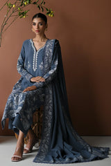 BATIK - 3PC DHANAK EMBROIDERED SHIRT WITH DHANAK EMBROIDERED SHAWL AND TROUSER - HZU2487