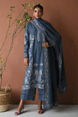 BATIK - 3PC DHANAK EMBROIDERED SHIRT WITH DHANAK EMBROIDERED SHAWL AND TROUSER - HZU2487