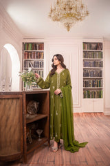 BATIK - 3PC DHANAK EMBROIDERED SHIRT WITH CHIFFON DUPATTA AND TROUSER - HZG2117