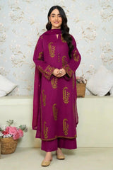 MOHAGNI - 3PC DHANAK EMBROIDERED SHIRT WITH DHANAK EMBROIDERED SHAWL AND TROUSER - HZU2569