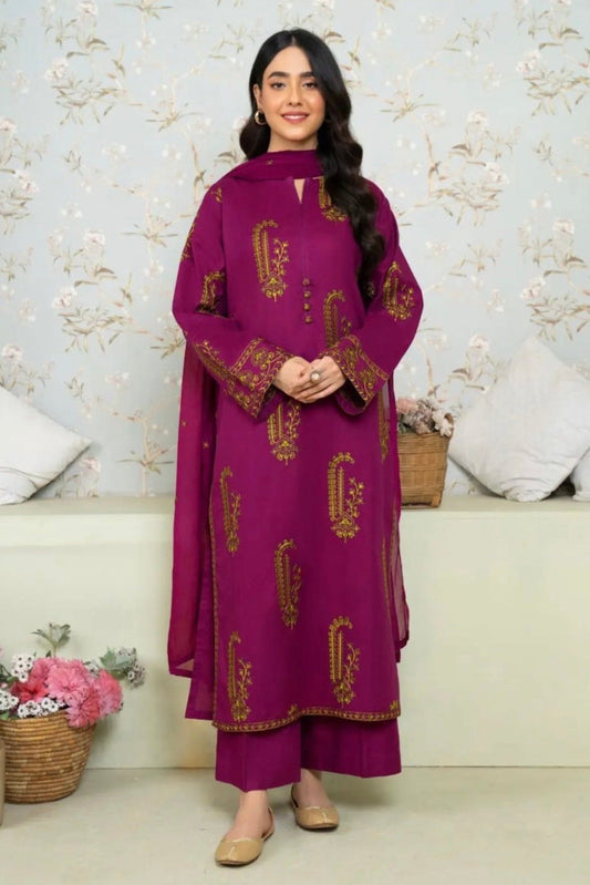 MOHAGNI - 3PC LAWN EMBROIDERED SHIRT WITH CHIFFON EMBROIDERED DUPATTA AND TROUSER - HZG2113