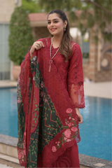 ANEELAS - 3PC LAWN CHIKANKAARI EMBROIDERED SHIRT WITH CHIFFON PRINTED DUPATTA AND TROUSER - HZG2988