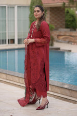 ANEELAS - 3PC LAWN CHIKANKAARI EMBROIDERED SHIRT WITH CHIFFON PRINTED DUPATTA AND TROUSER - HZG2988