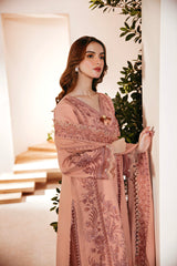 FLORENT - 3PC DHANAK EMBROIDERED SHIRT WITH DHANAK EMBROIDERED SHAWL AND TROUSER - HZG1930