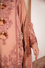 FLORENT - 3PC DHANAK EMBROIDERED SHIRT WITH DHANAK EMBROIDERED SHAWL AND TROUSER - HZG1930