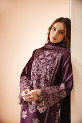 FLORENT - 3PC DHANAK EMBROIDERED SHIRT WITH DHANAK EMBROIDERED SHAWL AND TROUSER - HZG1934
