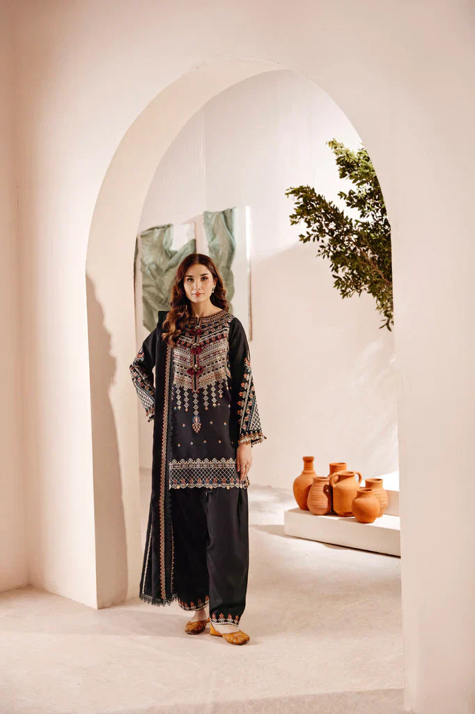 FLORENT - 3PC DHANAK EMBROIDERED SHIRT WITH DHANAK EMBROIDERED SHAWL AND TROUSER - HZG1956