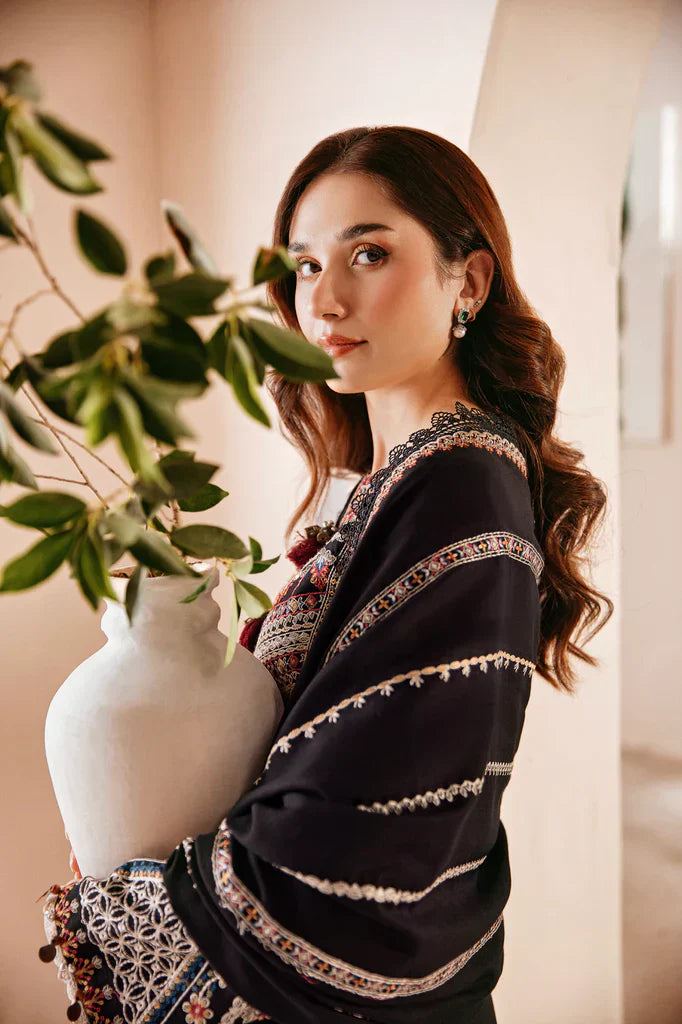 FLORENT - 3PC DHANAK EMBROIDERED SHIRT WITH DHANAK EMBROIDERED SHAWL AND TROUSER - HZG1956