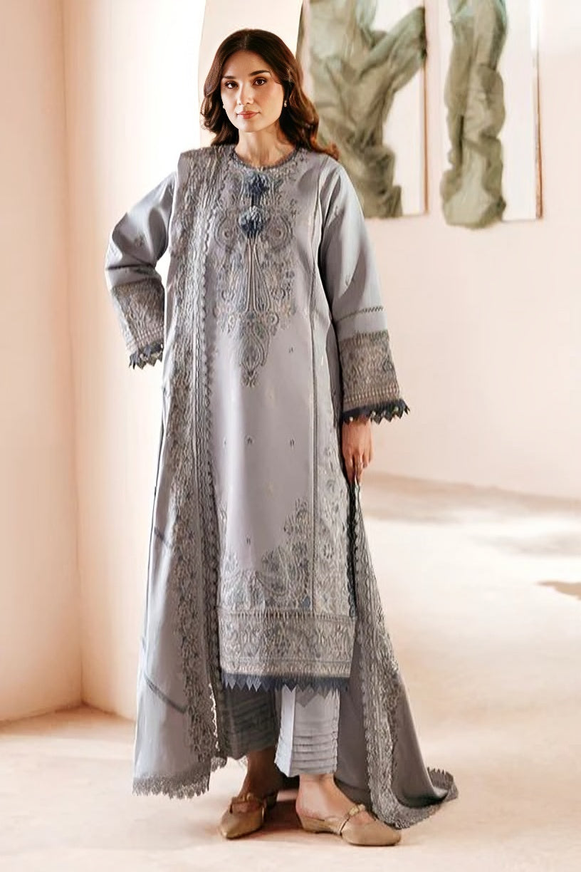 FLORENT - 3PC LAWN EMBROIDERED SHIRT WITH CHIFFON EMBROIDERED DUPATTA AND TROUSER - HZG2183