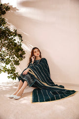 FLORENT - 3PC DHANAK EMBROIDERED SHIRT WITH DHANAK EMBROIDERED SHAWL AND TROUSER - HZG2450