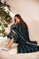 FLORENT - 3PC DHANAK EMBROIDERED SHIRT WITH DHANAK EMBROIDERED SHAWL AND TROUSER - HZG2450