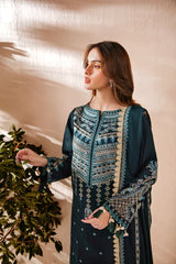 FLORENT - 3PC DHANAK EMBROIDERED SHIRT WITH DHANAK EMBROIDERED SHAWL AND TROUSER - HZG2450