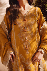 FLORENT - 3PC DHANAK EMBROIDERED SHIRT WITH DHANAK EMBROIDERED SHAWL AND TROUSER - HZG2454