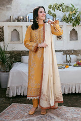 FLORENT - 3PC DHANAK EMBROIDERED SHIRT WITH DHANAK EMBROIDERED SHAWL AND TROUSER - HZG2319