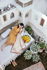 FLORENT - 3PC DHANAK EMBROIDERED SHIRT WITH DHANAK EMBROIDERED SHAWL AND TROUSER - HZG2319