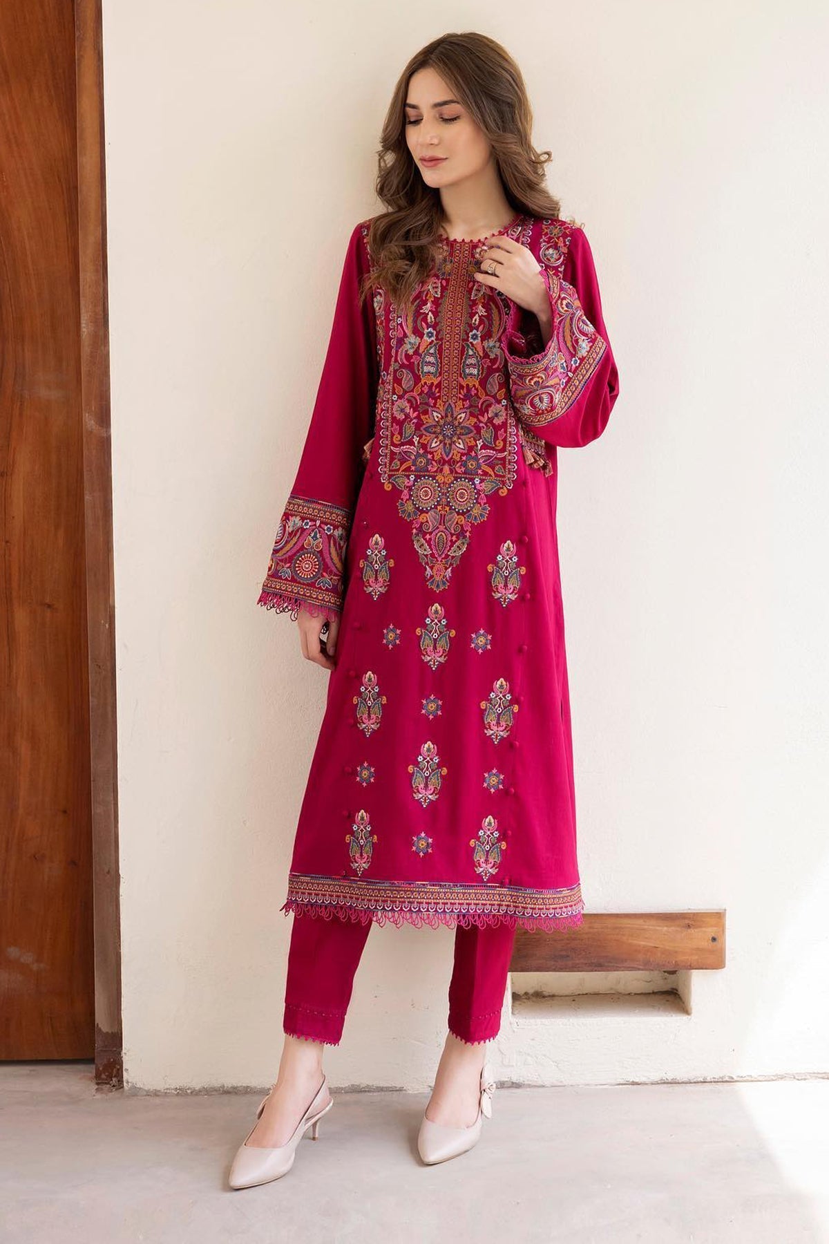 JAZMIN - 2PC DHANAK EMBROIDERED SHIRT WITH DHANAK TROUSER - HZG1472