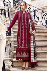 MARIA B - 3PC DHANAK EMBROIDERED SHIRT WITH TWILL PRINTED SHAWL AND TROUSER - HZG1482
