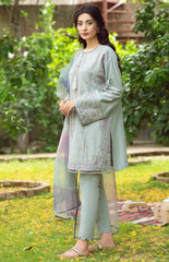 JAZMIN - 3PC DHANAK EMBROIDERED SHIRT AND ORGANZA PRINTED DUPATTA WITH TROUSER - HZG2542