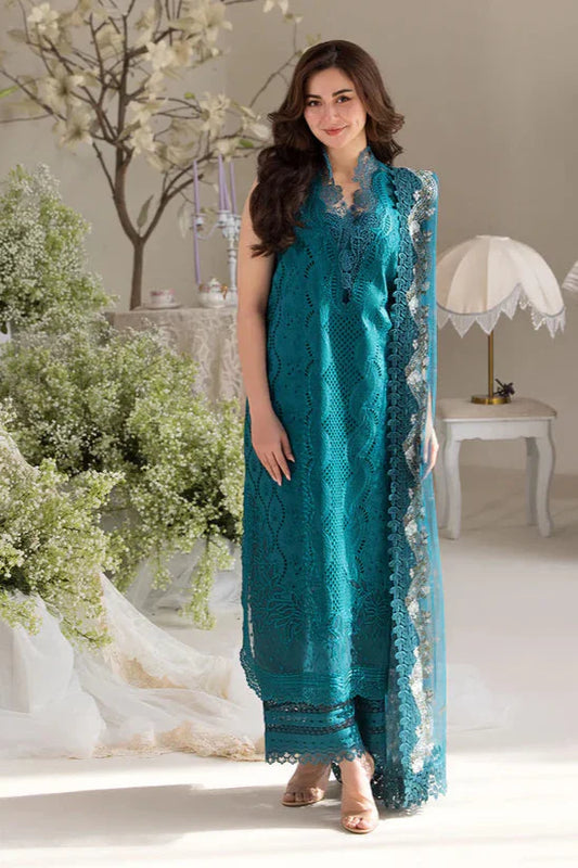 SOBIA NAZIR - 3PC DHANAK EMBROIDERED SHIRT WITH TWILL PRINTED SHAWL AND TROUSER - HZG2365