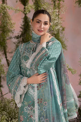 SOBIA NAZIR - 3PC LAWN CHIKANKAARI EMBROIDERED SHIRT WITH CHIFFON PRINTED DUPATTA AND TROUSER - HZG2969